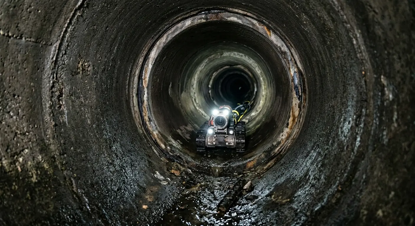 Robotic sewer camera inspecting pipe interior for Sewer Line Cleaning in Graham