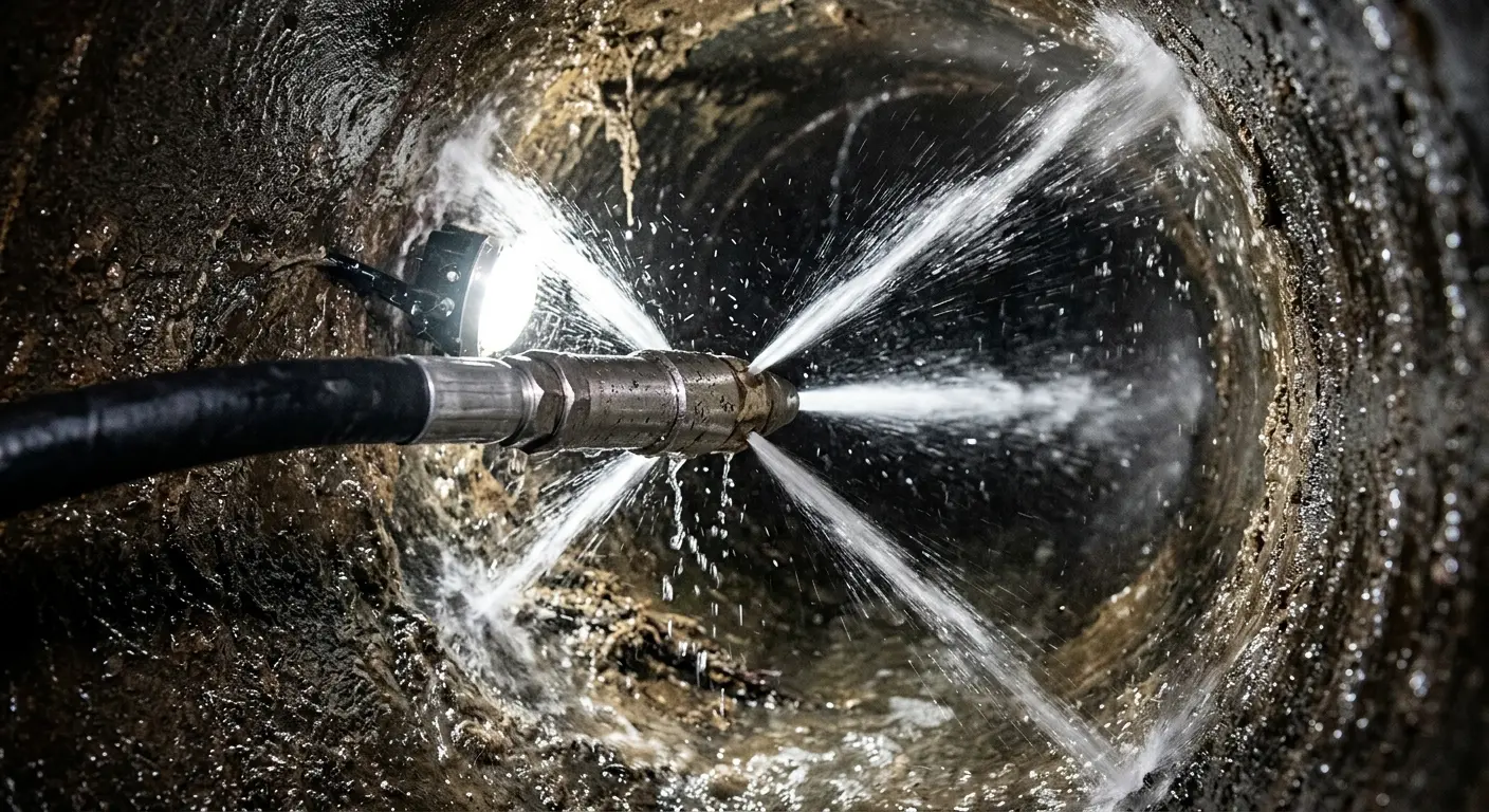 High-pressure hydro jetting nozzle cleaning sewer pipe for Sewer Line Relining in Graham